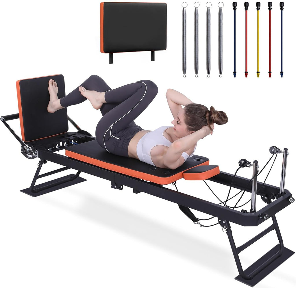Pilates Reformer, Foldable Pilates Machine (with Jumpboard) for Home Gym Workout, for Beginners & Advanced Users