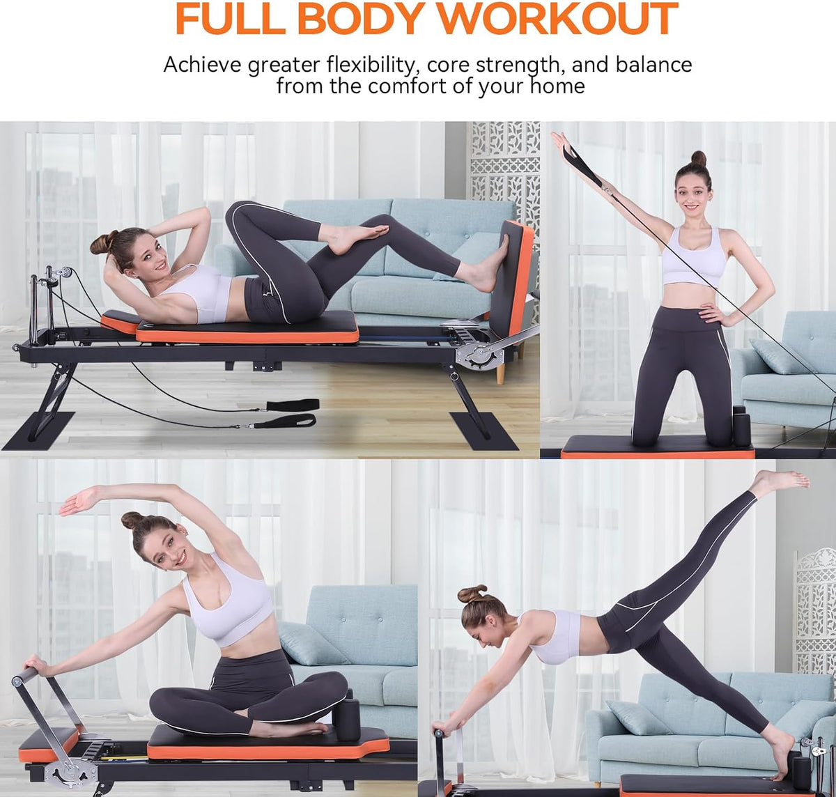 Pilates Reformer, Foldable Pilates Machine (with Jumpboard) for Home Gym Workout, for Beginners & Advanced Users