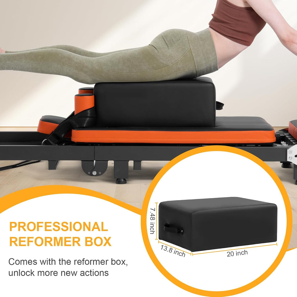 Pilates Reformer, Foldable Pilates Machine with Jump Board & Pilates Box (4 Springs & 5 Resistance Cords) for Home Gym Workout, Pilates Equipment Kit for Beginners & Advanced Users, Up to 500 LBS