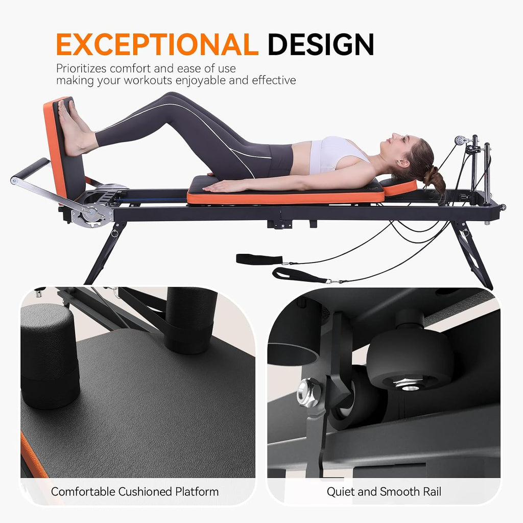 Pilates Reformer, Foldable Pilates Machine (with Jumpboard) for Home Gym Workout, for Beginners & Advanced Users