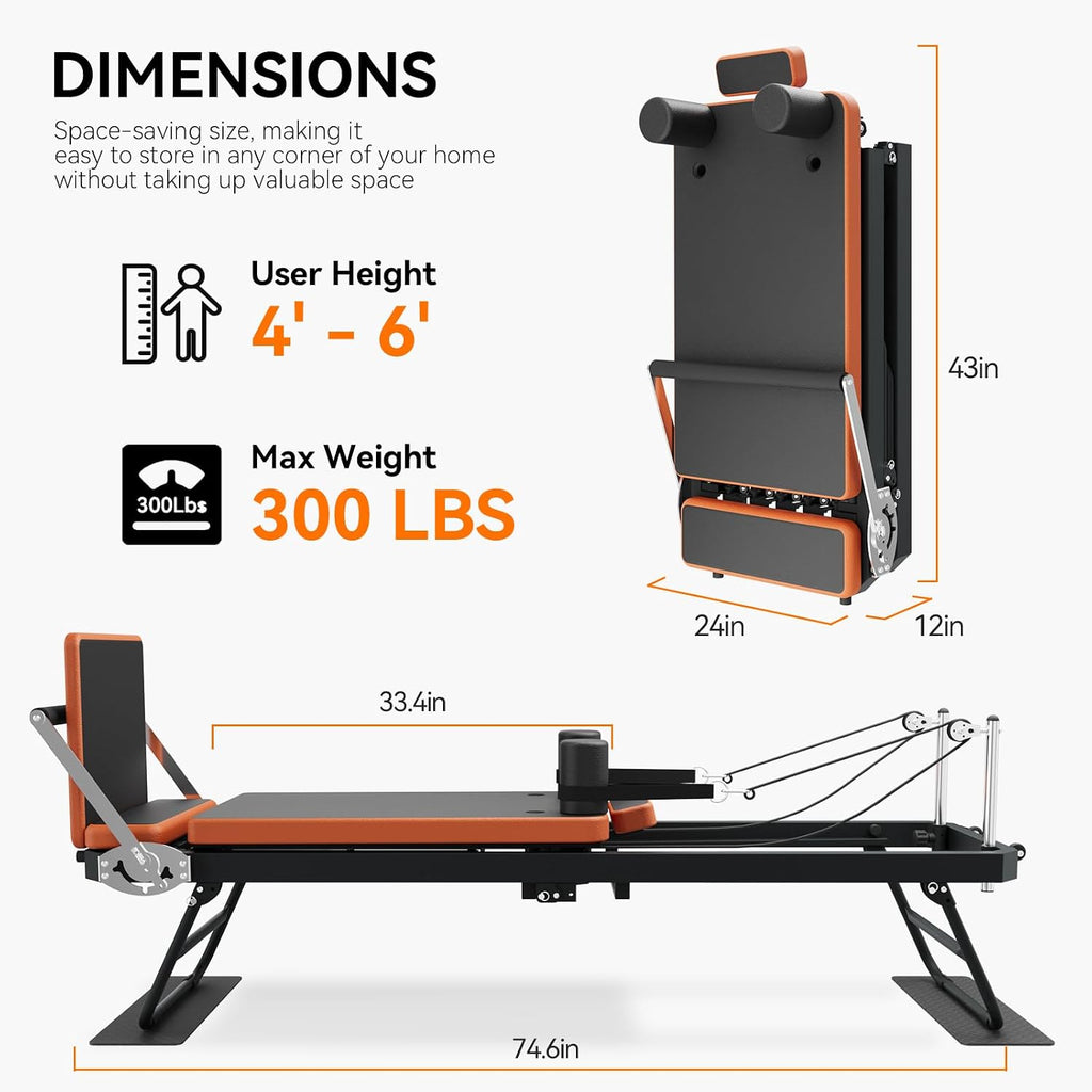 Pilates Reformer, Foldable Pilates Machine (with Jumpboard) for Home Gym Workout, for Beginners & Advanced Users