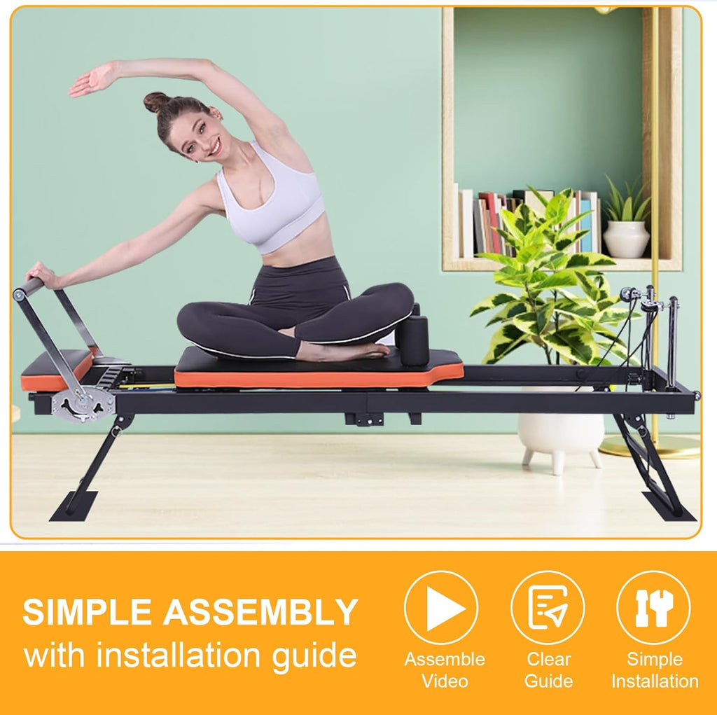 Pilates Reformer, Foldable Pilates Machine (with 4 Springs & 5 Resistance Cords) for Home Gym Studio Workout, Folding Pilates Equipment for Beginners & Advanced Users (4-6 Feet)