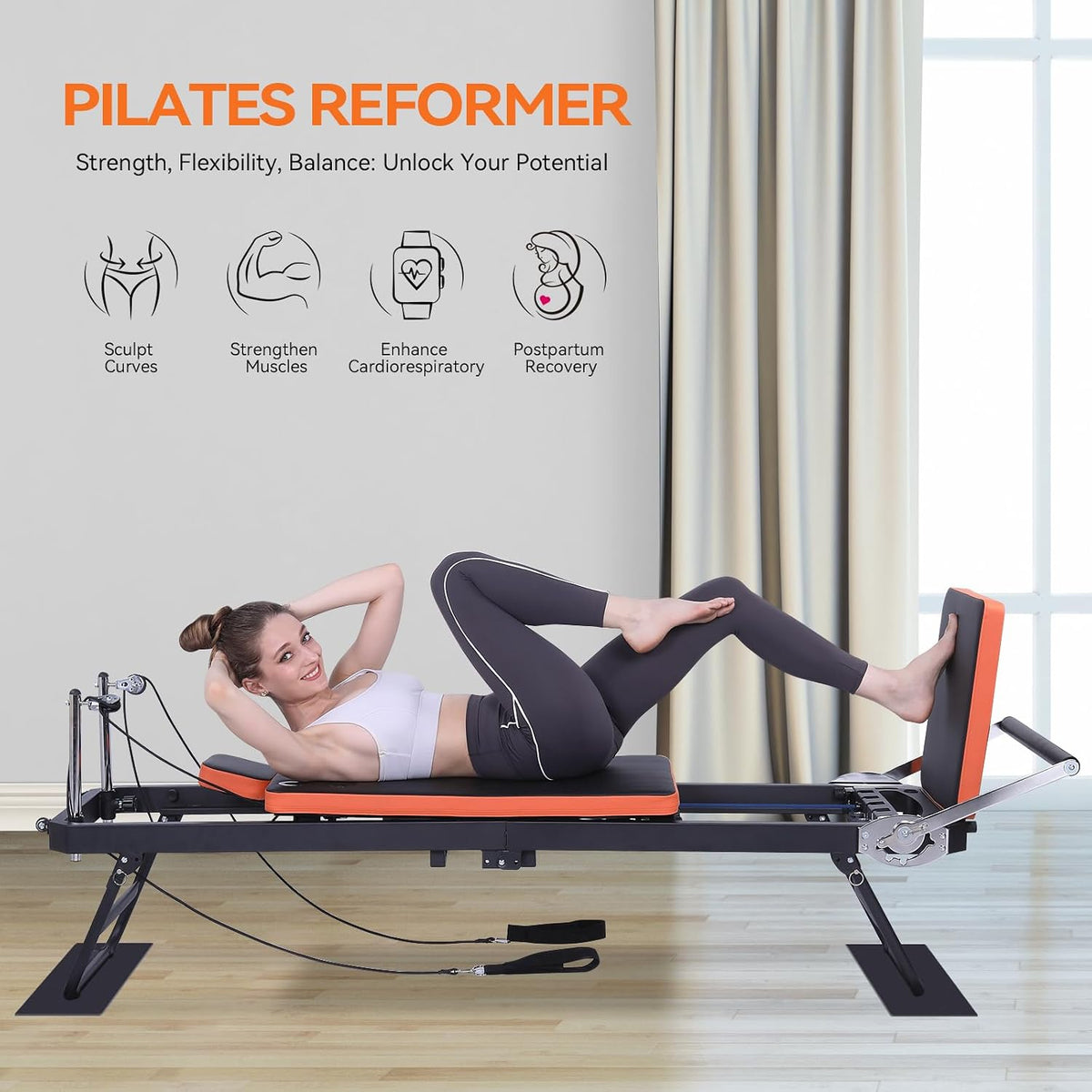 Pilates Reformer, Foldable Pilates Machine (with Jumpboard) for Home Gym Workout, for Beginners & Advanced Users