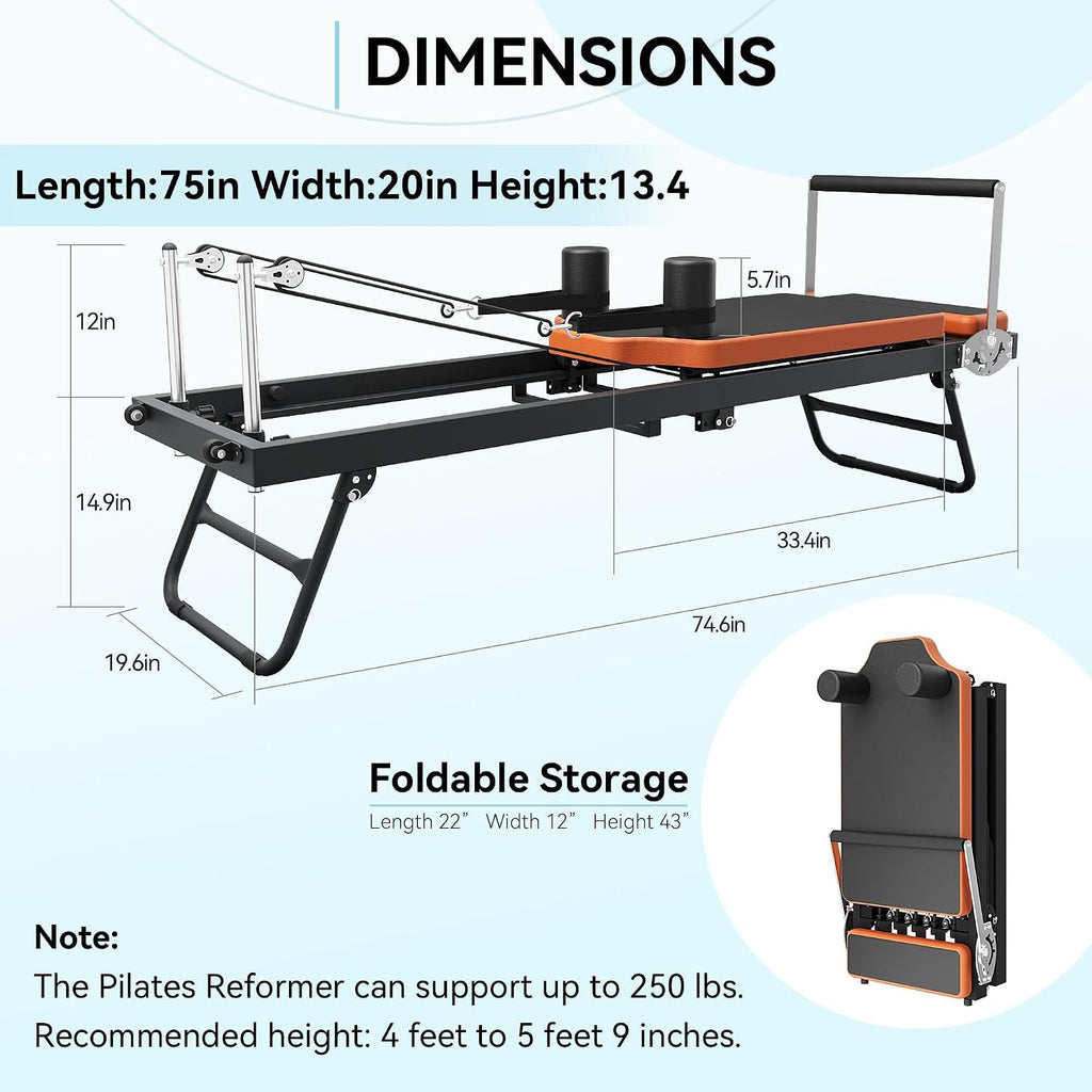 Pilates Reformer,Dpiolrcag Foldable Pilates Machine & Equipment for Home Use and Gym Workout, Suitable for Advanced and Beginners Users, Up to 250 lbs Weight Capacity 1