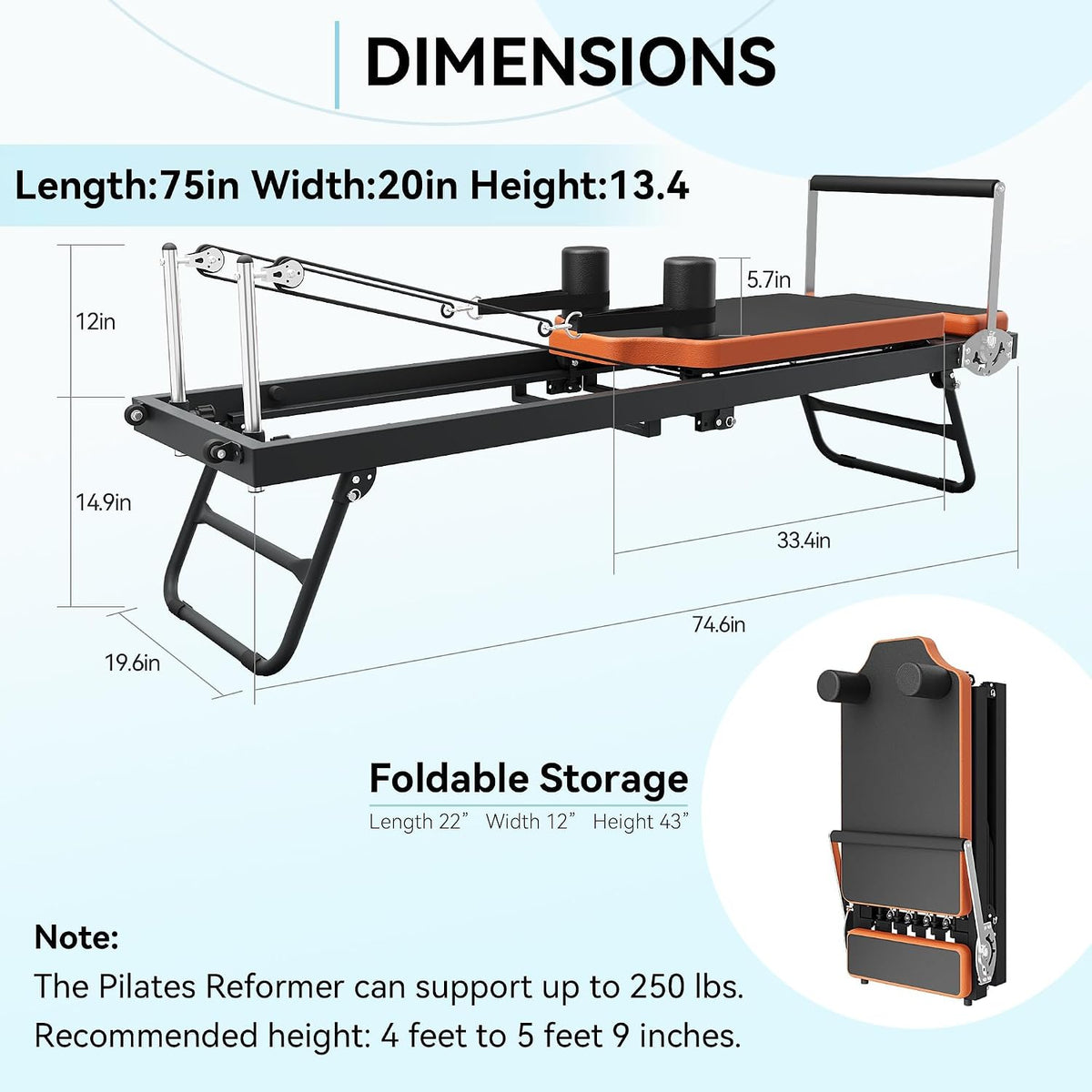 Pilates Reformer,Dpiolrcag Foldable Pilates Machine & Equipment for Home Use and Gym Workout, Suitable for Advanced and Beginners Users, Up to 250 lbs Weight Capacity 1